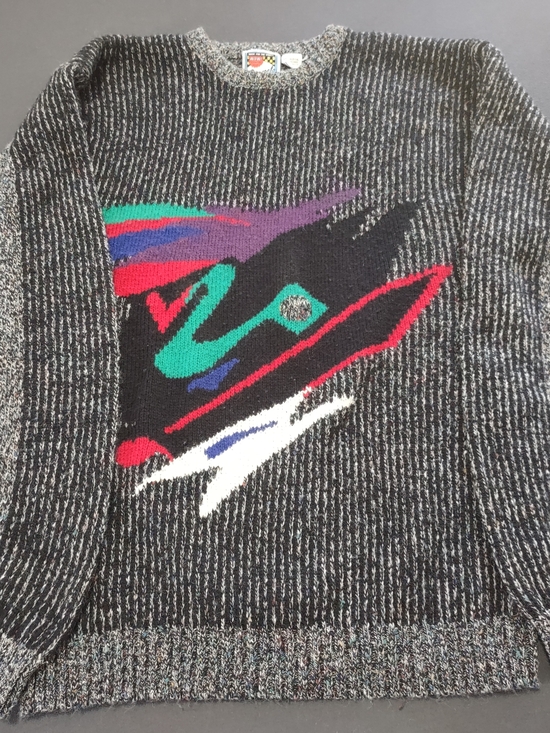 Concrete Other - Vtg Concrete Men's Black Marled Crewneck Sweater with Abstract Color Block